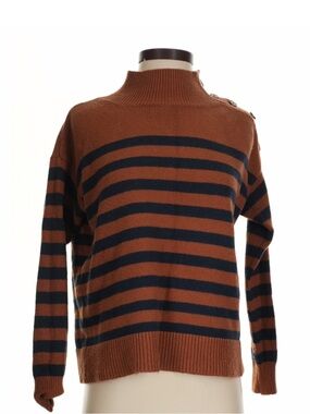 LOFT Brown and Navy Striped Turtleneck Sweater
